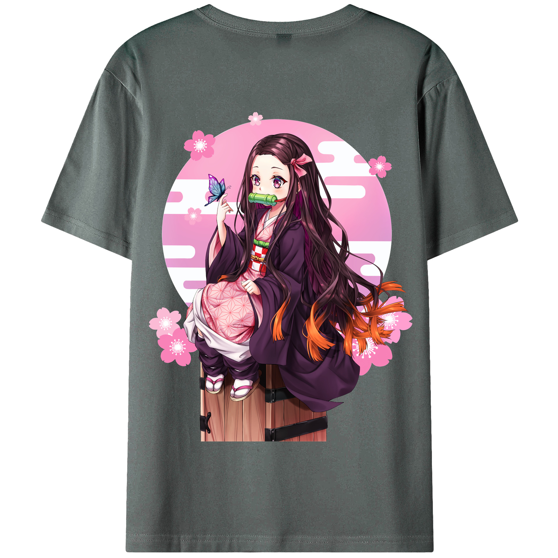 （画像用） 鬼滅の刃（きめつのやいば）竈門 禰󠄀豆子／かまど ねずこ Kamado Nezuko 綿100％半袖Tシャツ（背面プリント）
